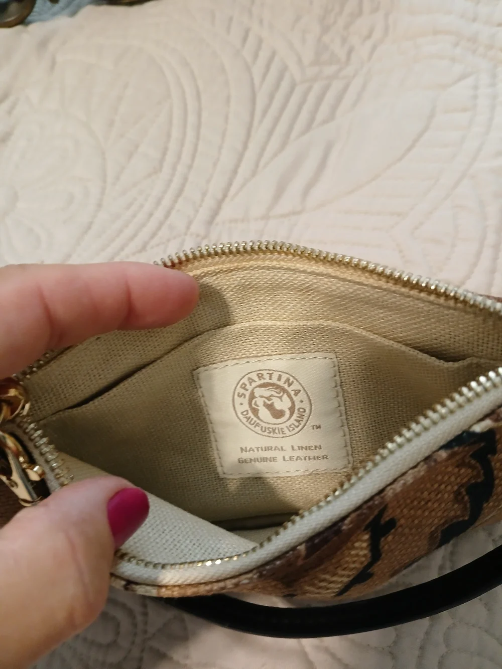 Spartina 449 Floral Wristlet Cosmetic Bag Brown & Black